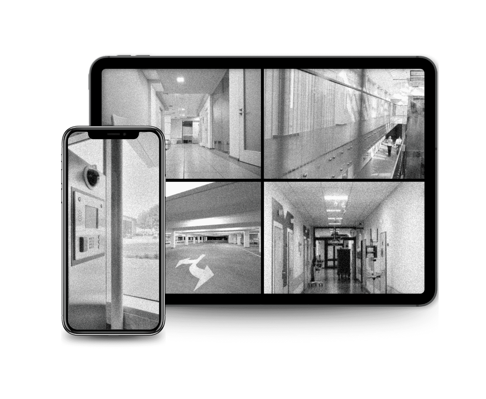 Tablette et Smartphone affichant en direct les vidéosurveillances d'une entreprise - Tracor Europe